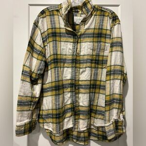 American Eagle Outfitters Plaid Flannel Shirt in Green and Yellow